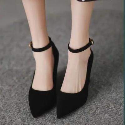 Fashion 2024 Brand Ladies Shoes Ankle-wrap Women's High Heels Fashion Dress Pumps Women Pointed Toe Med Wedges Buckle Strap Shoes Female
