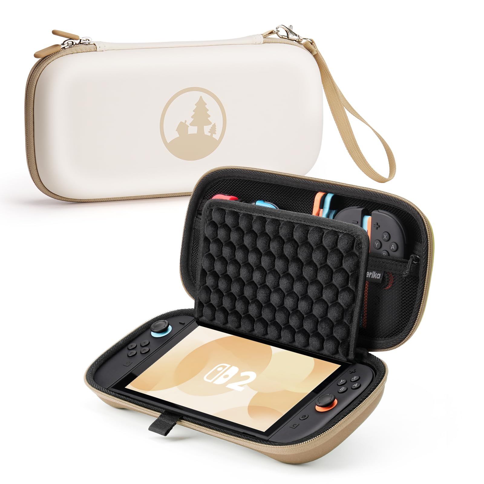 

Самый мощный защитный чехол, совместимый с Switch Switch 2, с хранилищем, точечной сотовой панелью для экрана, большим вместимостью 10 игр и легким для идеального бежевый