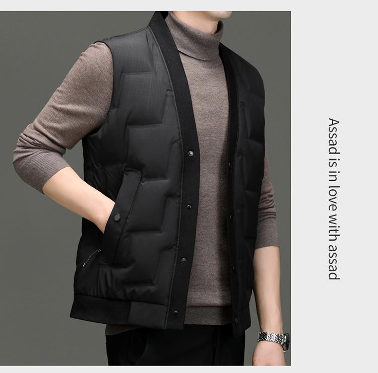 Men's Lightweight V-Neck Down Vest - Warm, Trendy, Plus Size Sleeveless Outerwear for Fall & Winter