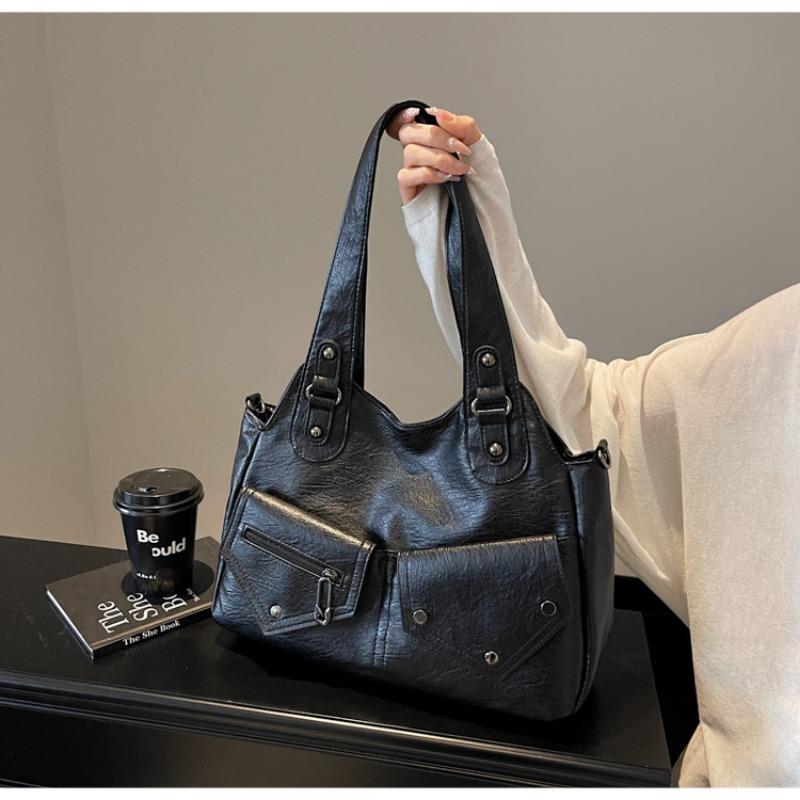 Retro shoulder bag contrasting color splicing tote bag
