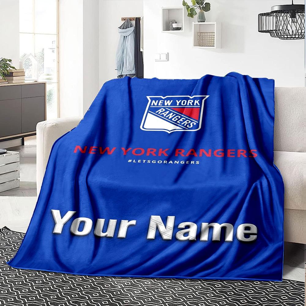 Name Custom New York Rangers Logo Print Flannel Blanket High Quality Warm Comfortable Cover for All Seasons Perfect for Gifts Home Decor