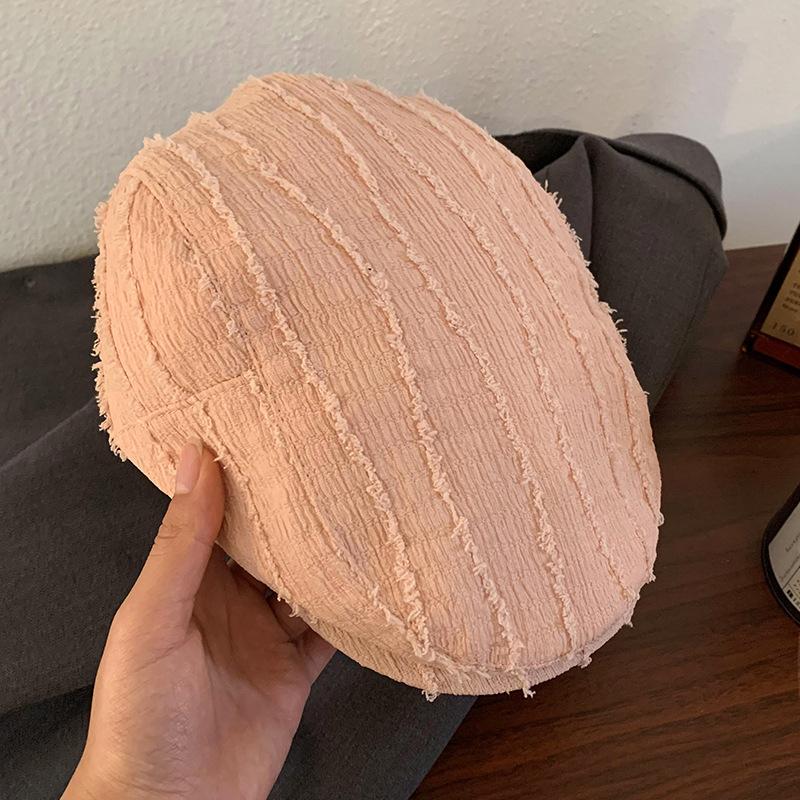 Retro Solid Color Striped Beret Women's Spring and Summer Literary and Retro Versatile Face Small Thin Newsboy Cap