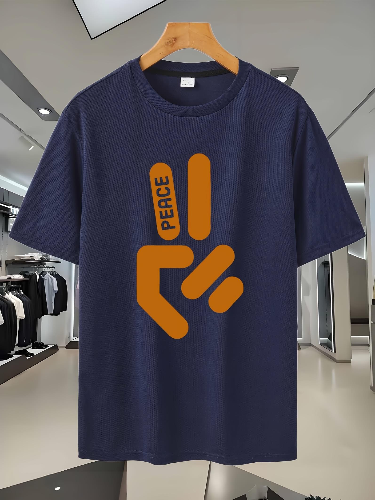 Breathable Mesh Graphic T-shirt - Summer Casual Short Sleeve with PEACE Print XL