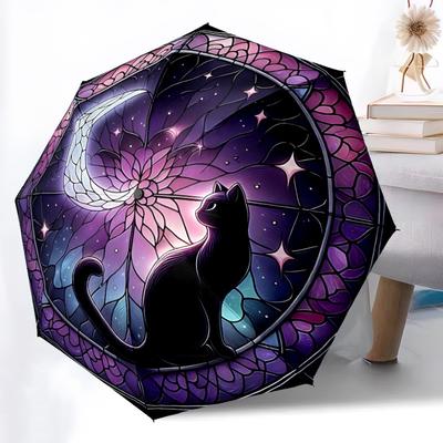 1pc Moon Cat Automatic Folding Umbrella, 8-Rib Sturdy Canopy, Portable Travel Umbrella for Outdoor Use