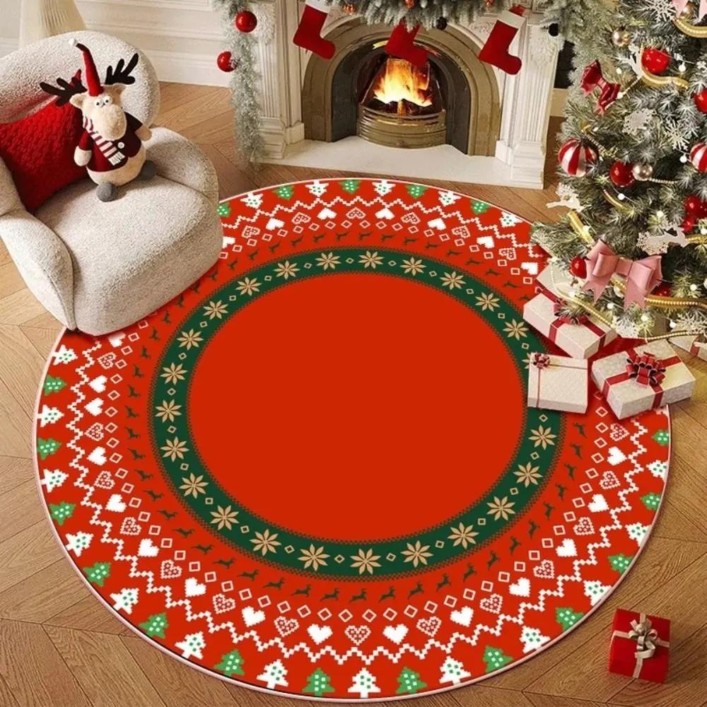 60/80CM Santa Claus Round Christmas Rug Anti-Slip Water-Absorbent Christmas Tree Circular Carpet Washable Thick