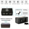 Wooden Digital Alarm Clock with Wireless Charging and LED Display, Time Date Temperature Desk Clock for Office and Bedside