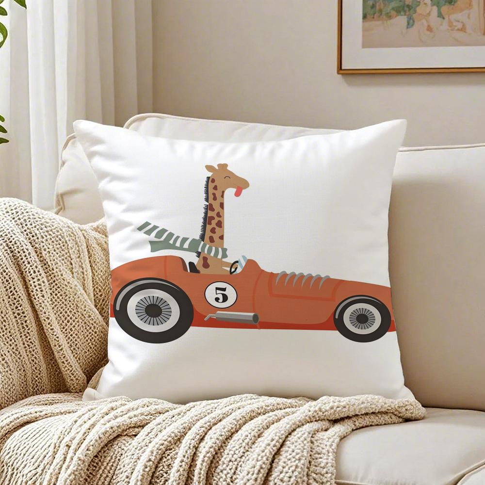 Funny Cartoon Animals Car Art Cushion Cover Pillowcase Antidustmite Living Room Sofa Decor Cushion Room