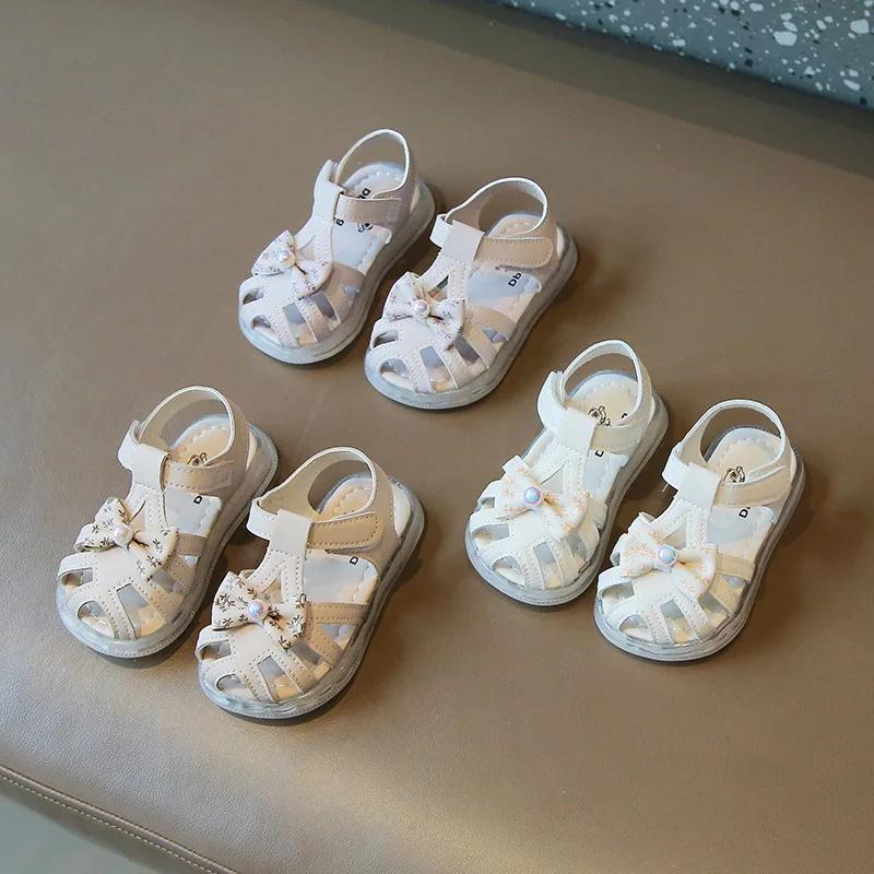 New Toddler Girls Sandals Summer Sweet Bowtie Kids Princess First Walker Sandals Fashion Causal Cut-outs Children Beach Sandals
