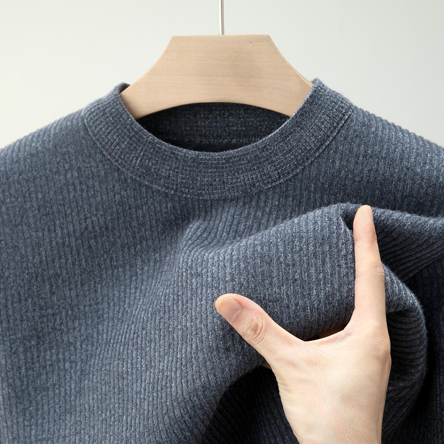 Men s Chenille Velvet Knit Round Neck Sweater - Thick, Warm Autumn/Winter Base Layer Top 3XL серый