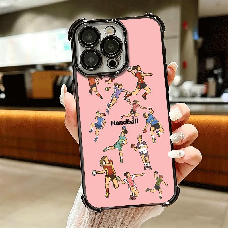 Handball Sport Plating Phone Case For Iphone 16 17 Pro Max Air 16E 14 15 Plus 12 13 Mini Anti-Fall Airabag Cover