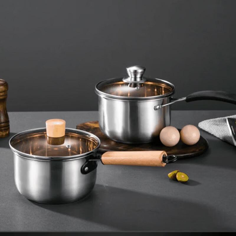 Utoo Stainless Steel Milk/Saucepan with Wooden Handle and Glass Lid