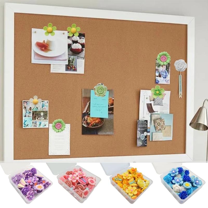 Set of 30 Attractive Flower Push Pins Multifunction Thumb Tacks Pushpin Collection for Securing Documents & Decorating Space