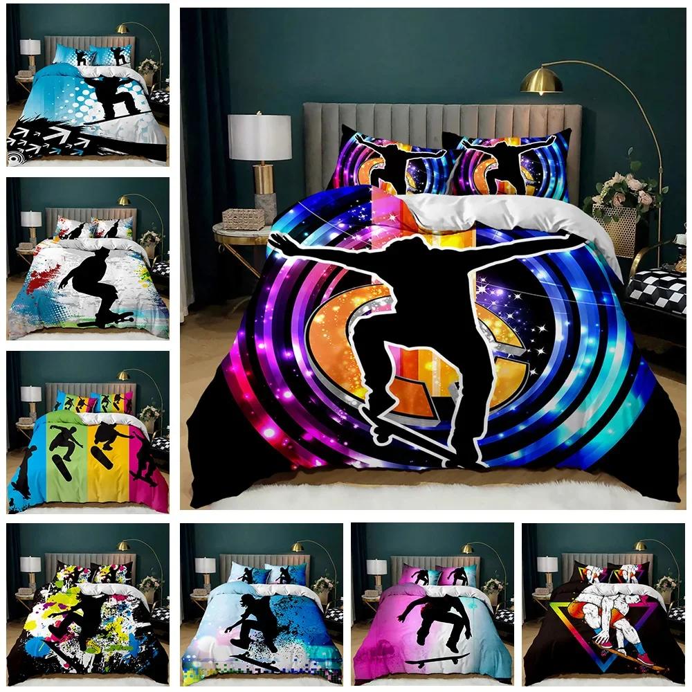 Copripiumino Skateboard Ragazzo Adolescenti Stile Hip Hop Set Biancheria da Letto Decorazione Tie-Dye Arcobaleno Colorato Hippie Poliestere Copripiumino Gioventù