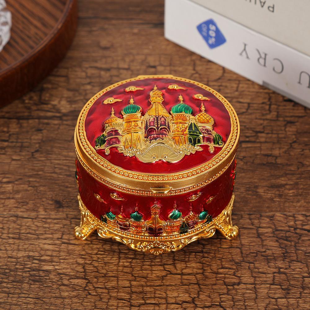 

European Castle Round Jewelry Box, Light Luxury Organizer for Necklaces Rings, Creative Elegant Vanity Storage Case 8x5.5cm червоний