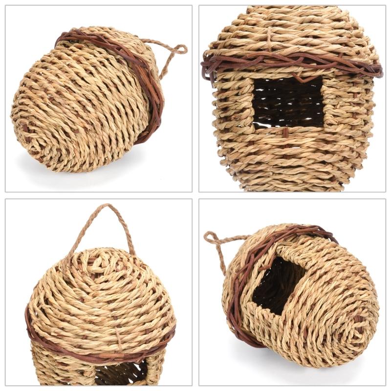 Small Hanging Bird House for Outdoor Handwoven Grass Hummingbirds Nest for Garden Shelter Place for Finches Bird Supply
