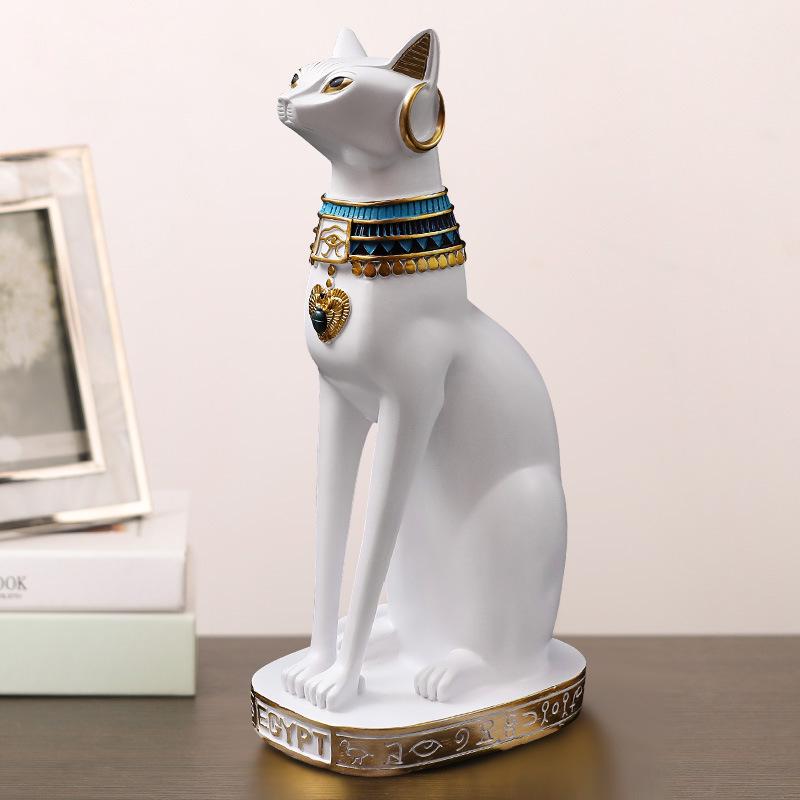 Nordic White Egyptian Cat Resin Ornament for Home or TV Cabinet Decor