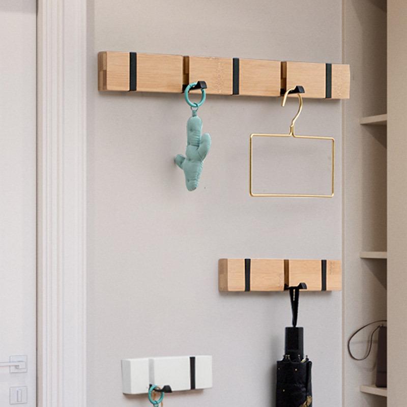 Foldable Wooden Coat Rack: Invisible Wall-Mounted Hooks for Living Room and Behind-Door Use