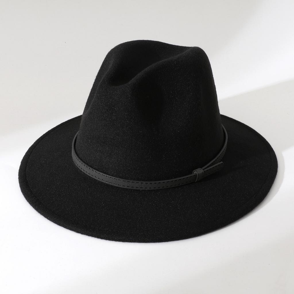 New autumn and winter woolen fedora hat with flat brim, versatile straight-brimmed jazz hat, vintage gentleman style