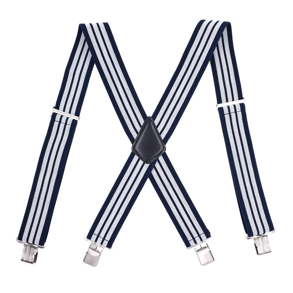 Men's 5CM Wide X-Back Suspenders Elastic 4 Clips Heavy Duty Adjustable Braces