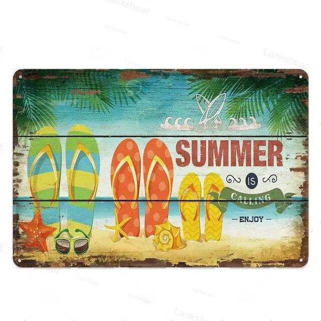 Vintage Surfing Beach Metal Sign  Waves Summer Wall Art Poster  Coastal Decor for Bar Porch Surfing Club  Retro Tin Sign for Hom