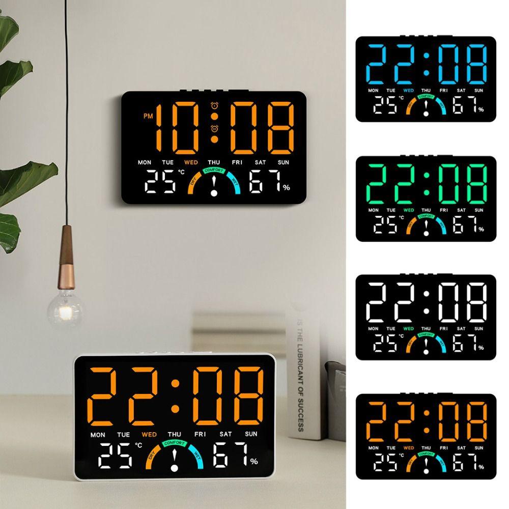 Wall-mounted Electronic Wall Clock Multi-functional Temperature Digital LED Clocks Calendar Date Display Table Clock for Bedroom