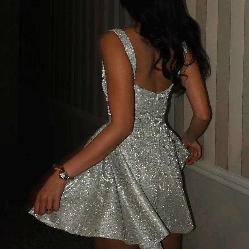 short dress flash Halter Thin Flash Waist Dress Feminine Fashion Short Dress Buy cheaply on Joom