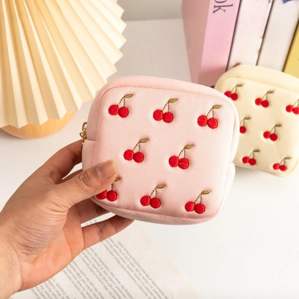Small Travel Storage Pouch Mini Portable Lipstick Makeup Bag Cute Cherry Coin Purse for Jewelry Sanitary Napkin Holder Case