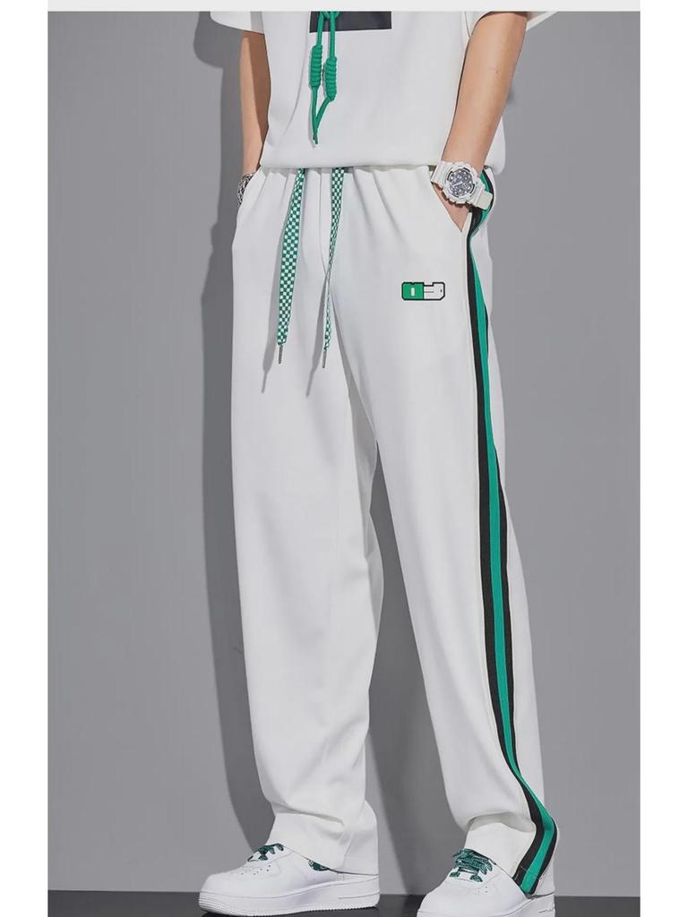 Pantalon rayé tendance d'été pour homme à jambes larges - Coupe ample style décontracté sportif