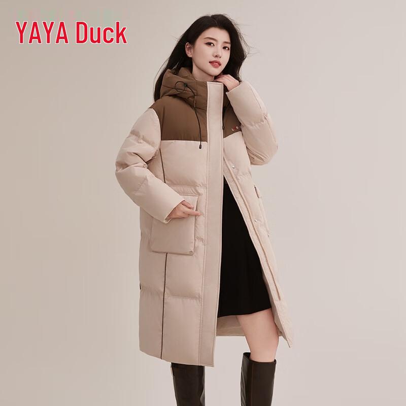 YAYA Women's 2025 Winter Mid-length Hooded Duck Down Jacket