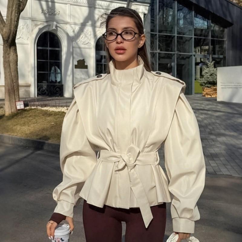 Dámský oversized dlouhý trenčkot s páskem v pase, klopovým límcem, jednobarevný, lehký, na podzim a zimu, do kanceláře