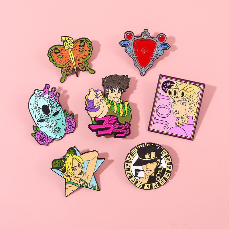 Creative Jojo Cartoon Character Enamel Badge Featuring Jotaro And Jolyne In Unique Design