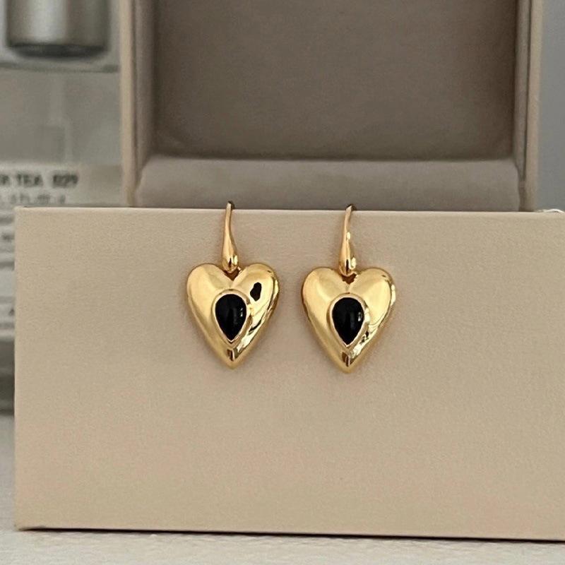 

Серьги-крючки из стерлингового серебра S925 в корейском стиле с черным агатом и подвеской в виде сердца, особый интересный дизайн, легкие роскошные женские серьги высокого качества 925 золотой