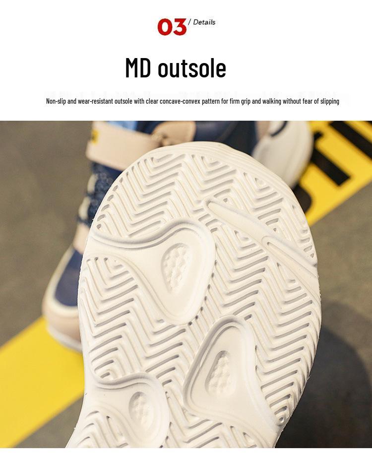 Waterproof Leather Boys' Sneakers: Lightweight, Breathable, Soft Sole Casual Running Shoes for Medium and Large Primary School Children.