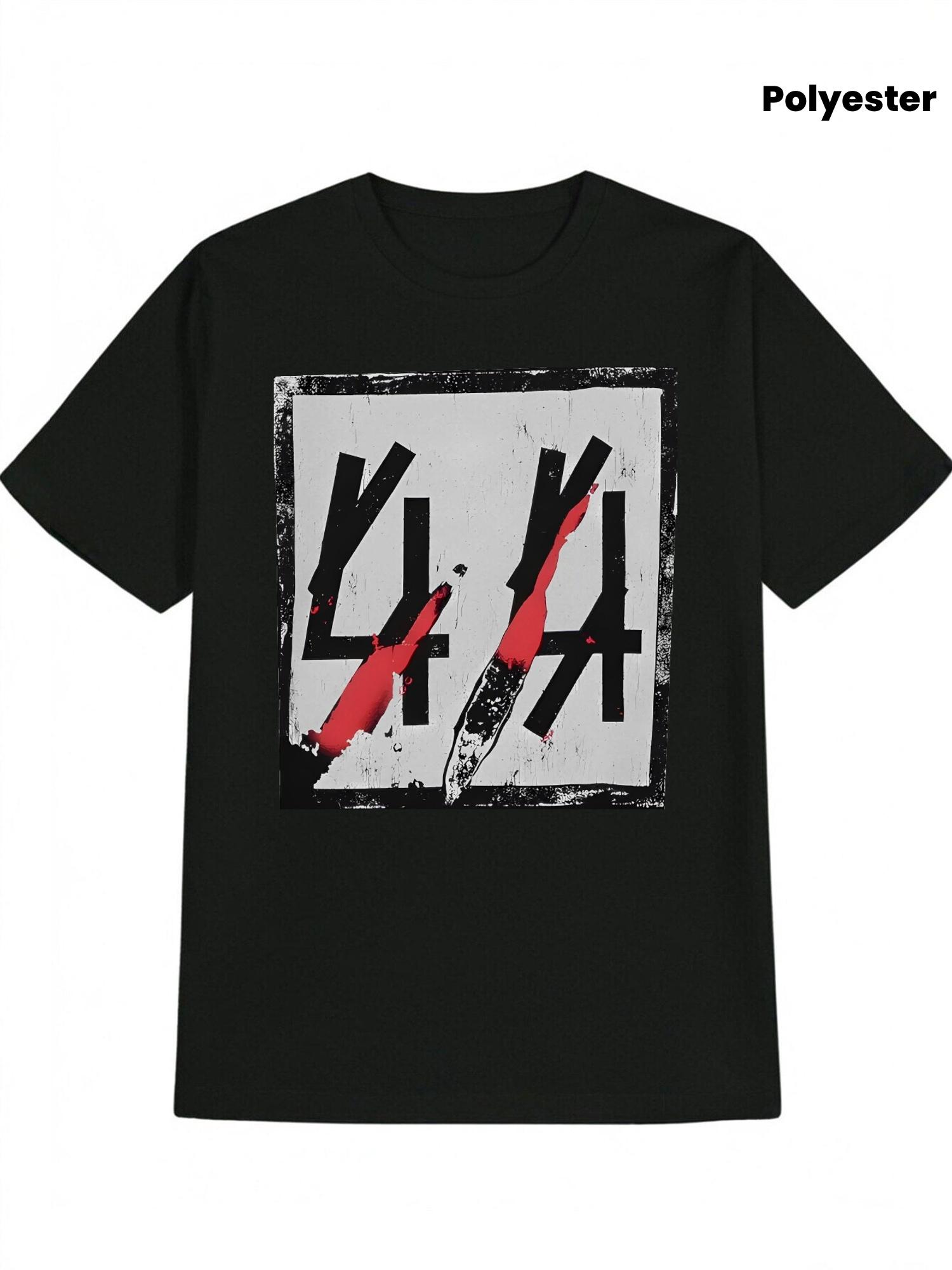 Casual Crew Neck T-shirt with 44 Graphic Print - Black XXXXL