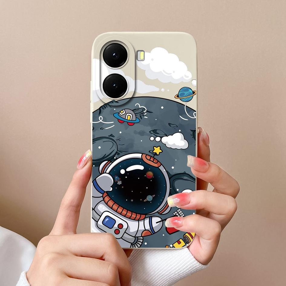 Krásný kreslený kryt s astronauty na telefon pro redmi 10 11 12 13 14C 14R měkký čtvercový tekutý silikonový protiskluzový kryt pro redmi 10 11 12 13 14C 14R
