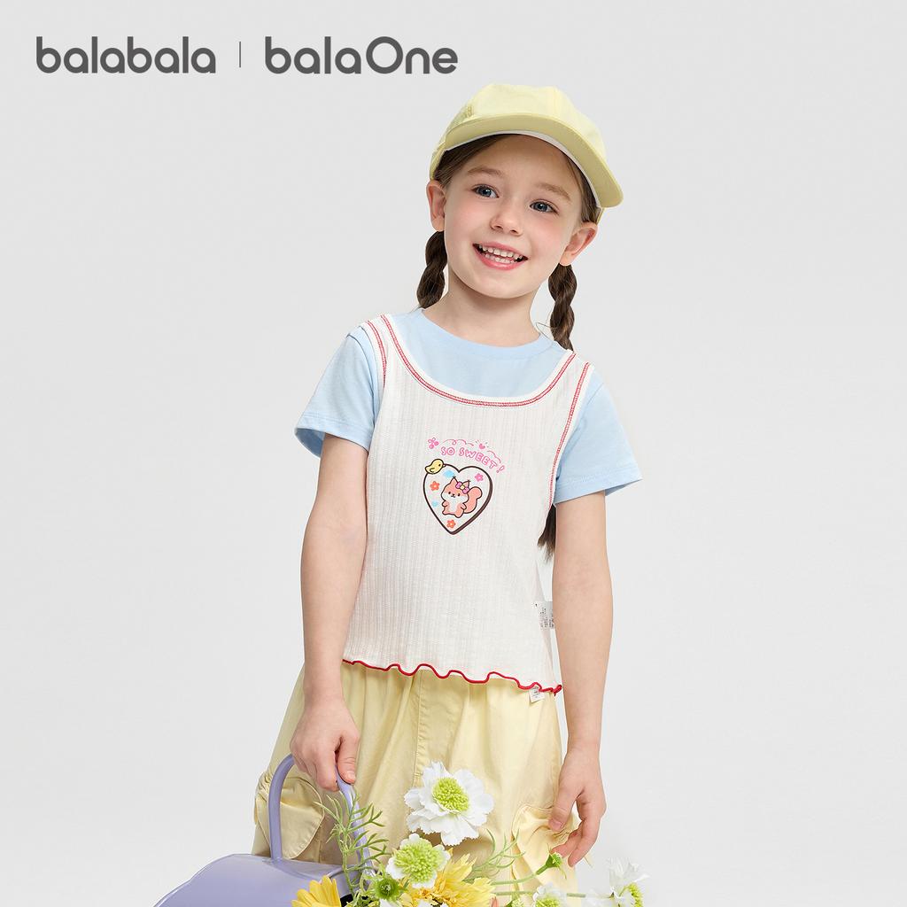 Balabala Girls' Vacation Two-Piece Short-Sleeved T-Shirt Set