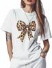 T Shirts for Women Graphic Tees Brown Bow Crew Neck Short Sleeve Shirts for Women Leopard Texture Casual T-Shirt