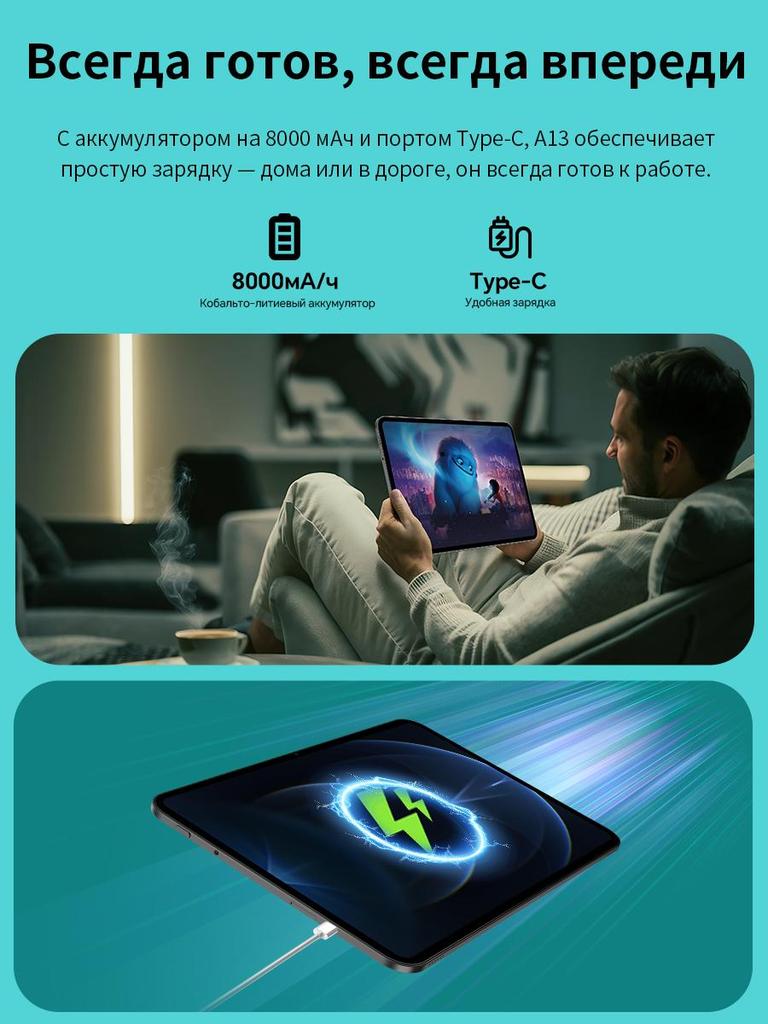 Tablets Odea A13+Bundle 8G+128GB 13.36" T7280  IArm Mali-G57 MP1@850MHz 1920*1200 Google Android 15