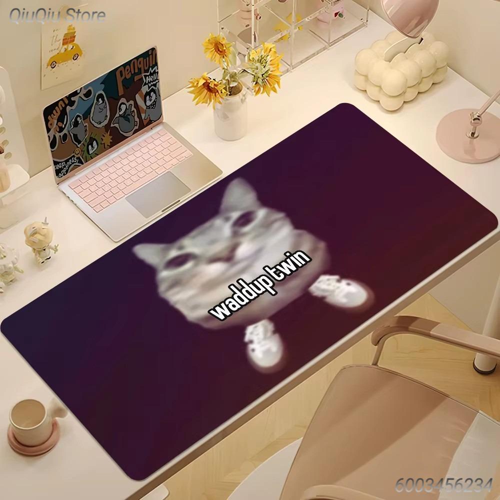 Funny Rock Meme Cat Mouse Pad Black Large Desk Mat for Gamers Cat Lovers