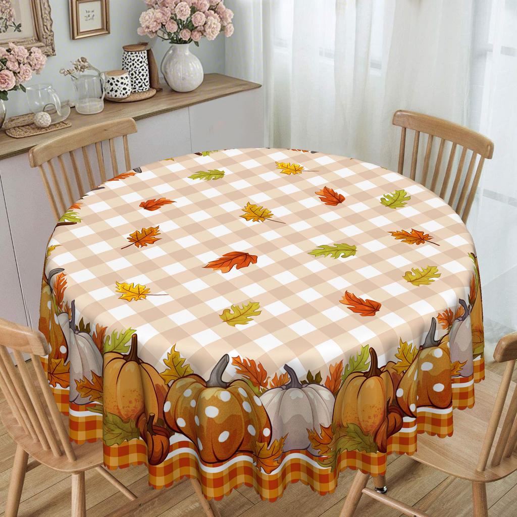 1 Vintage Farmhouse Autumn Tablecloth - Pumpkin, Orange/Red/White, Easy-To-Clean Polyester Fabric