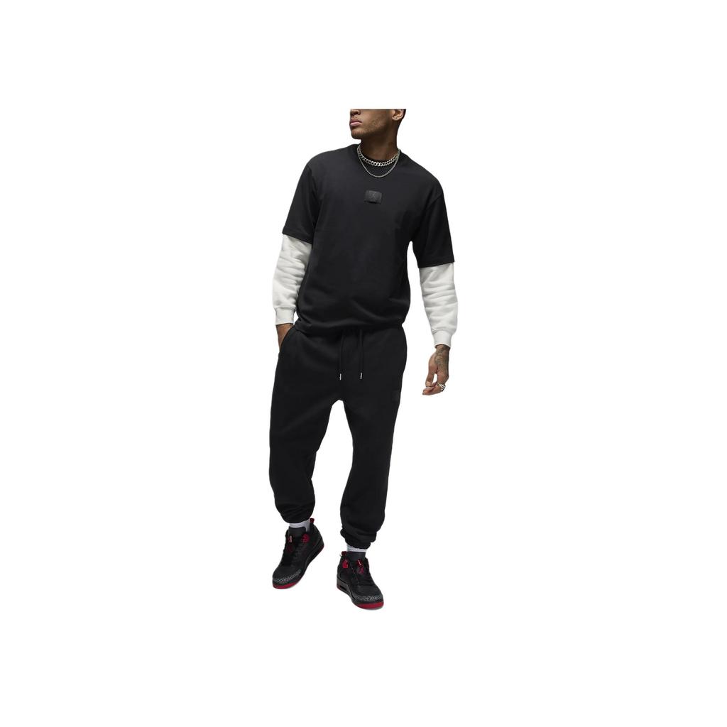 Nike Flight Fleet Solid Logo Print Drawstring Cuffed Casual Pants Men Bottoms Black FV7251-010