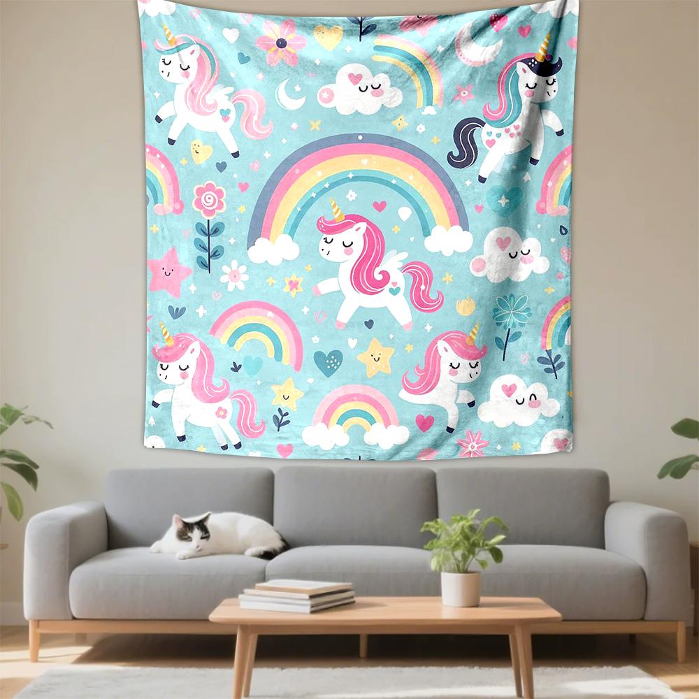 Cute Unicorns and Rainbows Patterned Tapestry for Bedroom and Living Room Home Decor