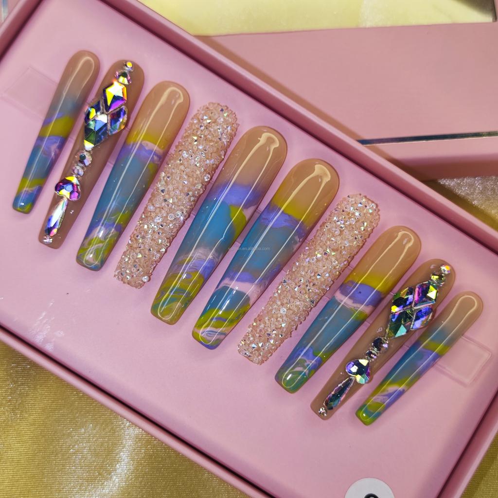 Thick and Hard Artificial Fingernails Square and Long Manicure False Nails with Glue Stickers Press on Nails