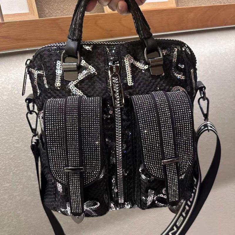 

New Luxury Designer Sequin Women Shoulder Bag Multi Functional Backpack with Bright Film Letters Trendy Shiny Diamond Handbag