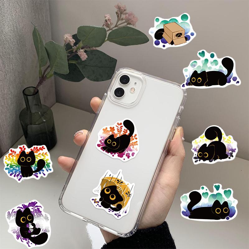 50 KUSOV Nálepky Čierna Mačka Vtipné Kreslené Mačacie Meme Nálepky Kawaii Čiernobiela Sada Nálepiek na Fľaše s Vodou Notebook Batožinu