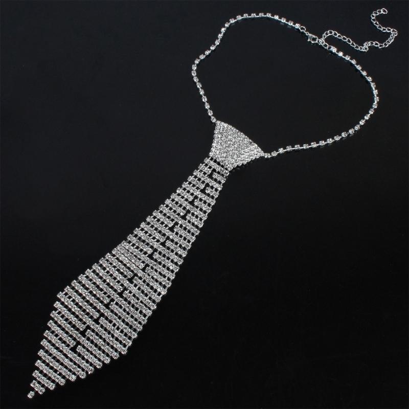 Japanese JK Necktie Knot Free Rhinestones Tie for Women Men Shimmering Neck Tie Club Party Necklace Tie Costume Neckwear