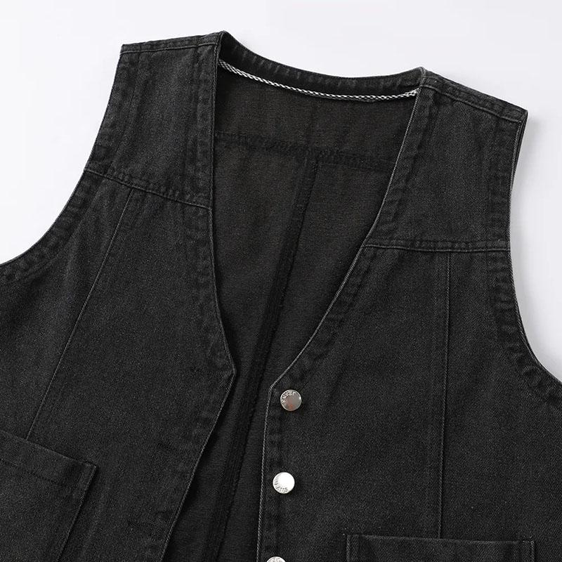Denim Vest Jacket Summer Vintage Women Casual Solid Color Sleeveless Jean Jacket Top
