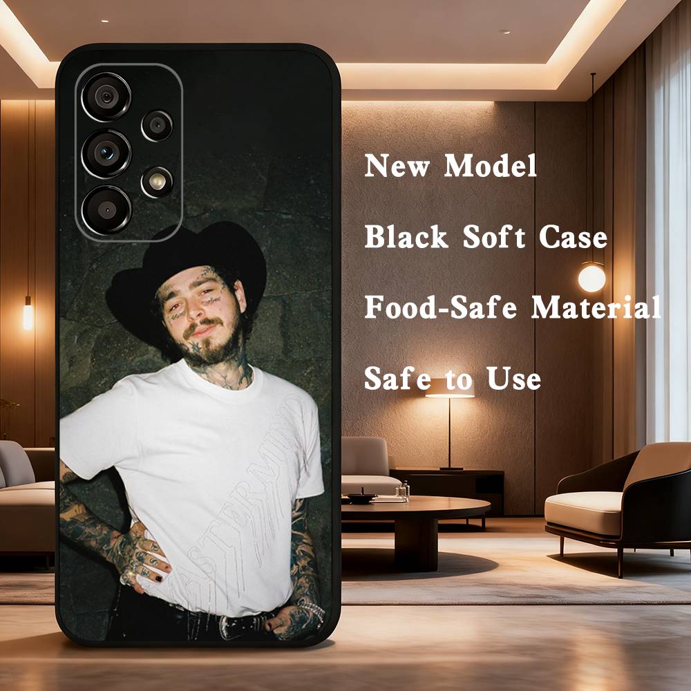 

Singer P-Post M-Malone Case For Samsung Galaxy A73,52,71,53,32,72,41,J7,22,Note,31,8,9,Soft Black Silicone Cover SamsungA72