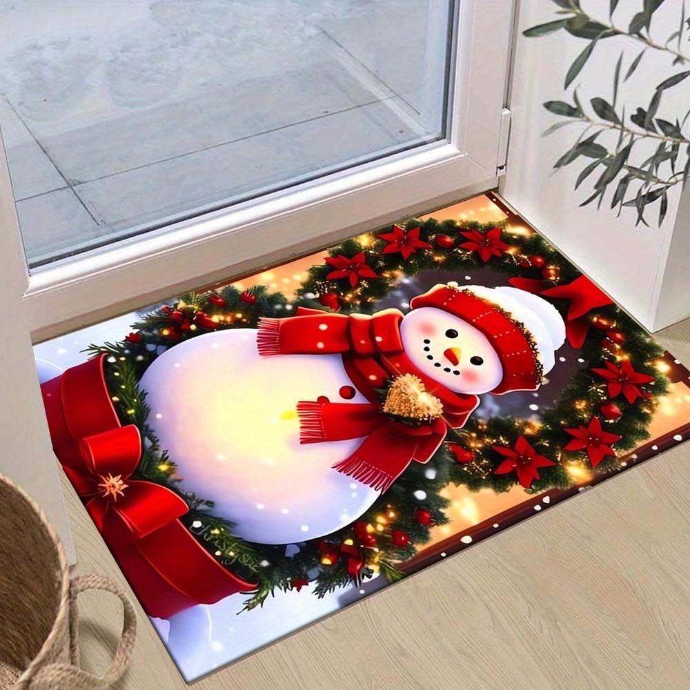 

1pc Christmas Themed Rug, Happy Snowman and Christmas Wreath Print, Bedside Carpet, Non slip Laundry Room Mat, Machine Washable Water Absorb 60cm by 90cm