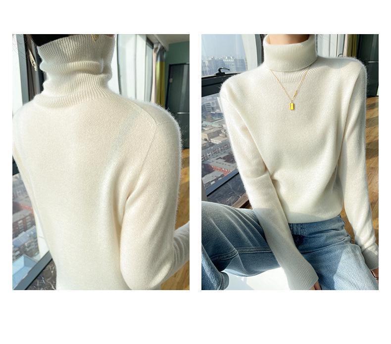 Women's 35% Cashmere Seamless Turtleneck Sweater - Versatile Knit Pullover